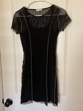*EUC* Black Slip Dress w/ Sheer Overlay